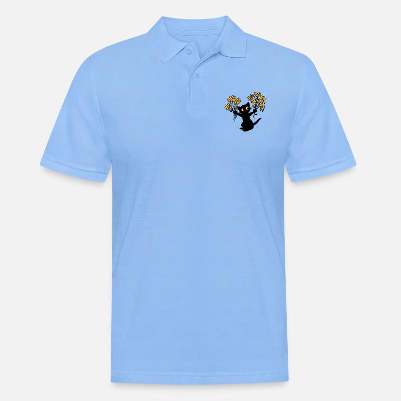 Die Katze mit Blumen - Männer Poloshirt - Himmelblau