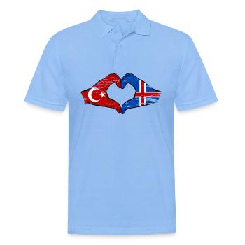 Turkey Iceland Flag Hands Heart Shape Used - Men's Polo Shirt - sky blue - Front - Jaron (178cm)