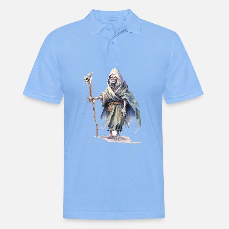 Negromante con mantello e bastone a teschio - Polo da uomo - azzurro