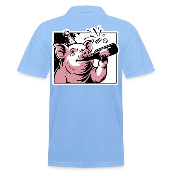 Piggy with Party and Celebration Bottle - Men's Polo Shirt - sky blue - Back - Jaron (178cm)