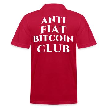 ANTI FlAT-SYSTEM BITCOIN CLUB - Männer Poloshirt - cherry red - Hinten - Jaron (178cm)