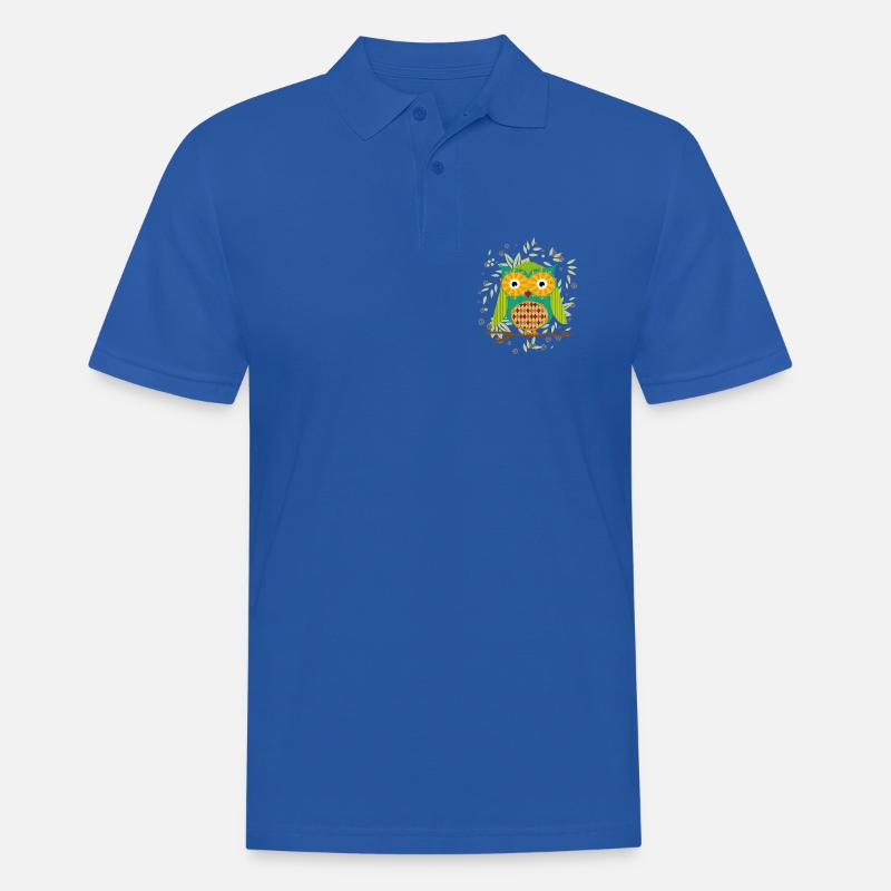 kunstvoll gestaltete Eule mit Patchwork-Muster - Männer Poloshirt - Royalblau
