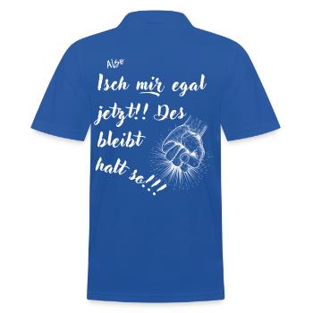 Bleibt so (weiße Schrift) - Männer Poloshirt - Royalblau - Hinten - Kai (181cm)