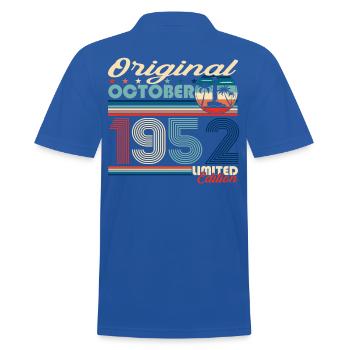 October Born 1952 70th Birthday Gift - Men's Polo Shirt - royal blue - Back - Kai (181cm)