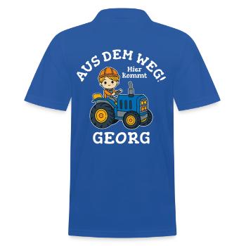 Georg Vorname Traktor - Männer Poloshirt - Royalblau - Hinten - Kai (181cm)