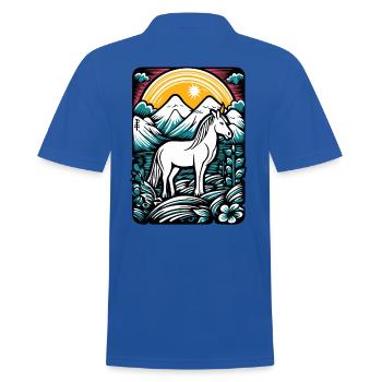 Kunst-Cartoon eines Einhorn-Pferdes in der Natur - Männer Poloshirt - Royalblau - Hinten - Kai (181cm)
