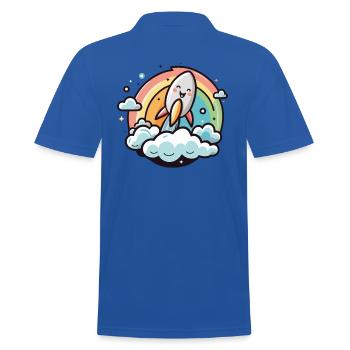 Fröhliche Rakete mit Regenbogen - Männer Poloshirt - Royalblau - Hinten - Kai (181cm)