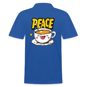 Funny laughing cup of peace, coffee and tea - Men's Polo Shirt - royal blue - Back - Kai (181cm)