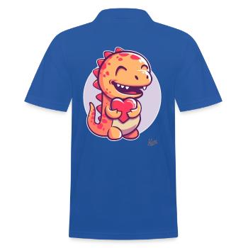 Cute little dinosaur dragon with a heart for love - Men's Polo Shirt - royal blue - Back - Kai (181cm)