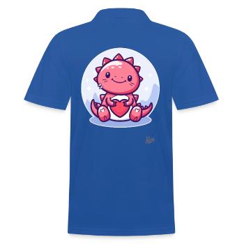 Cute Lucky Dino Dragon with Heart for Love - Men's Polo Shirt - royal blue - Back - Kai (181cm)