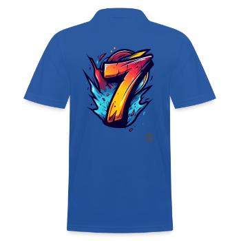 Knalliges "7" Design mit explosiven Farben - Männer Poloshirt - Royalblau - Hinten - Kai (181cm)