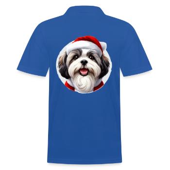 Shih Tzu Hund im Weihnachtsoutfit - Weihnachtsgeschenk - Männer Poloshirt - Royalblau - Hinten - Kai (181cm)