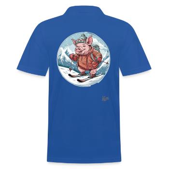 Funny Winter Scene: Skiing Ski Pig - Men's Polo Shirt - royal blue - Back - Kai (181cm)