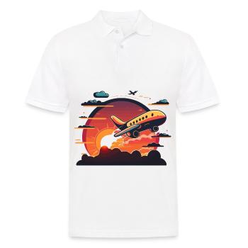 Là-haut, en haut et loin : un avion de dessin animé amusant - Polo Homme - blanc - Devant - Kai (181cm)
