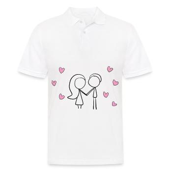 pärchen liebe herzen rosa herz Valentinstag - Männer Poloshirt - Weiß - Vorne - Kai (181cm)