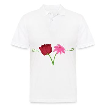 Deux fleurs roses rouge - Polo Homme - blanc - Devant - Kai (181cm)