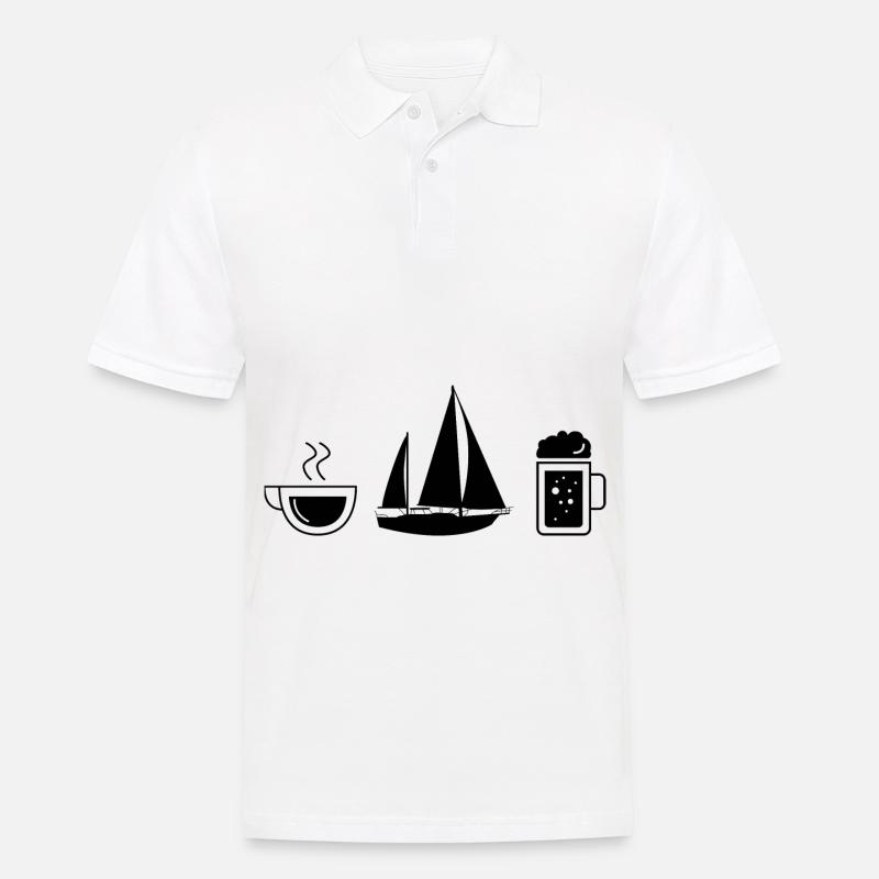 Kaffeebier und Segelboot - - Männer Poloshirt - Weiß