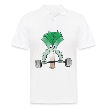 Le bodybuilder de fitness de poireau soulève des poids - Polo Homme - blanc - Devant - Kai (181cm)