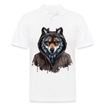 Loup gris dans le style de rue | Amoureux des loups - Polo Homme - blanc - Devant - Kai (181cm)