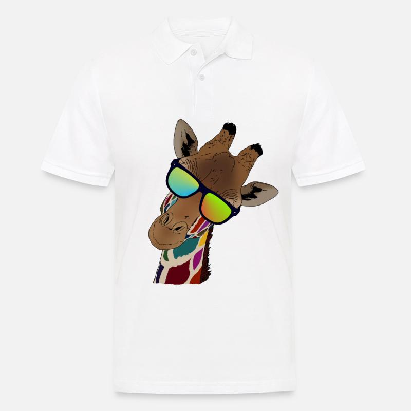 Regenbogen Giraffe mit Sonnebrille Geschenkidee - Männer Poloshirt - Weiß
