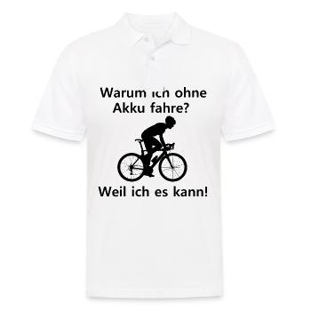 Warum ich ohne Akku fahre? Weil ich es kann! - Männer Poloshirt - Weiß - Vorne - Kai (181cm)