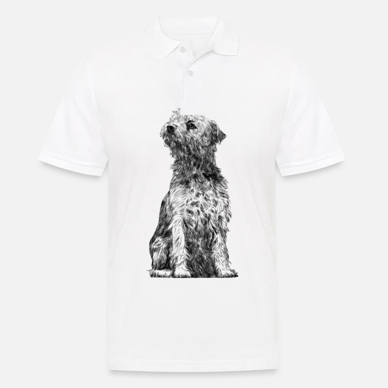 Sitzender Border Terrier Dog - Männer Poloshirt - Weiß