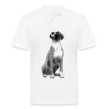 Sitzender Boxer Hund - Männer Poloshirt - Weiß - Vorne - Kai (181cm)