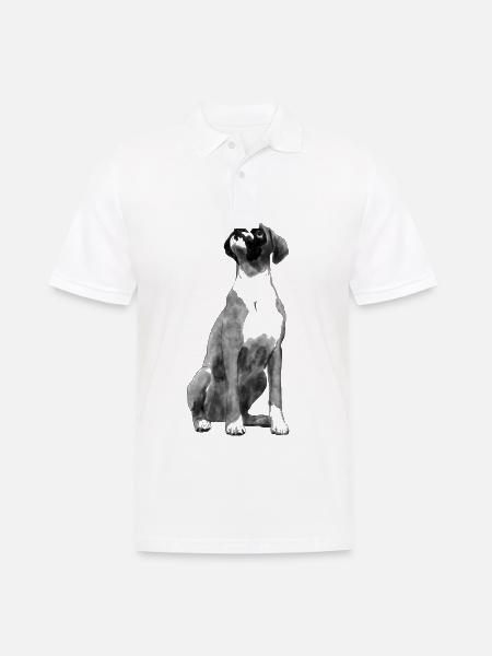 Sitzender Boxer Hund - Männer Poloshirt - Weiß