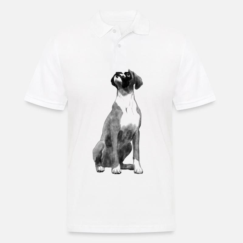 Sitzender Boxer Hund - Männer Poloshirt - Weiß
