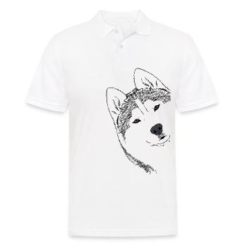 Curieux chien Siberian Husky - Polo Homme - blanc - Devant - Kai (181cm)