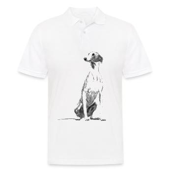 Sitzender Greyhound Windhund Whippet Hund - Männer Poloshirt - Weiß - Vorne - Kai (181cm)