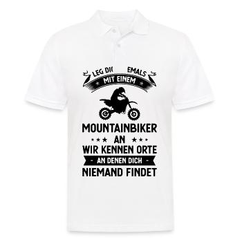 Bein Dich Niemals mit einem Mountainbiker, ein WIM - Männer Poloshirt - Weiß - Vorne - Kai (181cm)