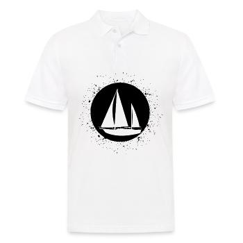 Kreis mit Splash und Segelboot - - Männer Poloshirt - Weiß - Vorne - Kai (181cm)