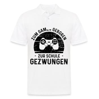 Zum Gamen Geboren Zur Schule Gezwungen - - Männer Poloshirt - Weiß - Vorne - Kai (181cm)