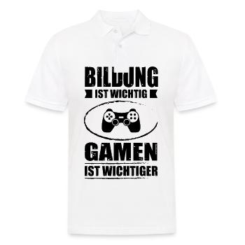 BILDUNG IST WICHTIG GAMEN IST WICHTIGER - - Männer Poloshirt - Weiß - Vorne - Kai (181cm)