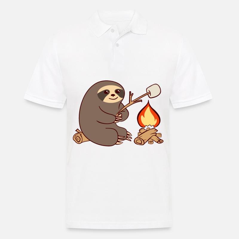 Barbecue Campfire Sloth Camping Camp Marshmellow - Polo Homme - blanc