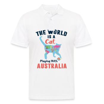 world is a cat playing with australia welt katze - Männer Poloshirt - Weiß - Vorne - Kai (181cm)