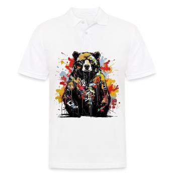 Roaring Bear. Graffiti-style strength. - Men's Polo Shirt - white - Front - Kai (181cm)