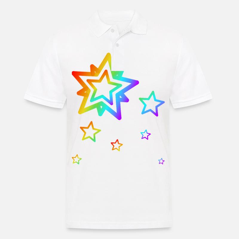 Bunte Sterne Sternschnuppe Regenbogen Farbverlauf - Männer Poloshirt - Weiß