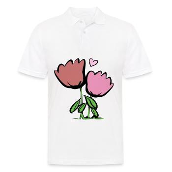 Deux fleurs plantes roses symbole feuilles - Polo Homme - blanc - Devant - Kai (181cm)