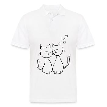 chats amoureux animaux animal symbole cœur amour - Polo Homme - blanc - Devant - Kai (181cm)