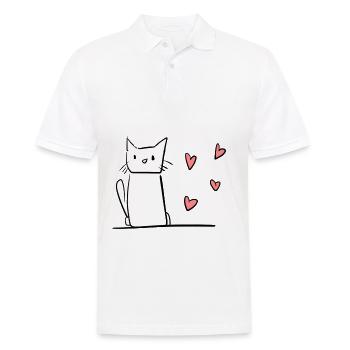 chat dessin animé animal doux symbole cœurs - Polo Homme - blanc - Devant - Kai (181cm)