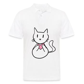 Cœur de dessin animé mignon de chat - Polo Homme - blanc - Devant - Kai (181cm)