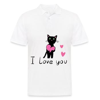 Katze mit rosa Herz Tier liebe - Männer Poloshirt - Weiß - Vorne - Kai (181cm)