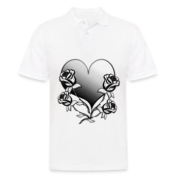 rose blume herz form symbol rosen grau liebe - Männer Poloshirt - Weiß - Vorne - Kai (181cm)