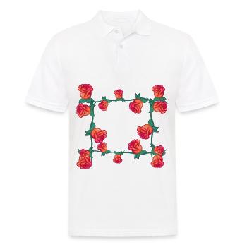 Plantes rouges Ligne Fleur Rose Rectangle Fleurs - Polo Homme - blanc - Devant - Kai (181cm)