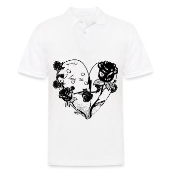 Coeur Forme Symbole Motif Roses Fleurs Paillettes - Polo Homme - blanc - Devant - Kai (181cm)