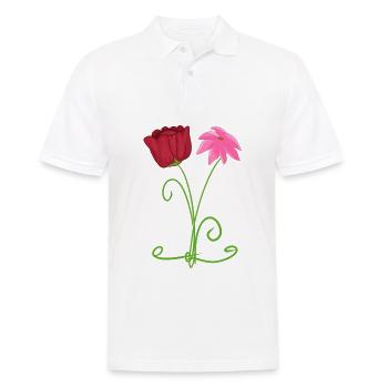 Deux fleurs roses plante rouge - Polo Homme - blanc - Devant - Kai (181cm)
