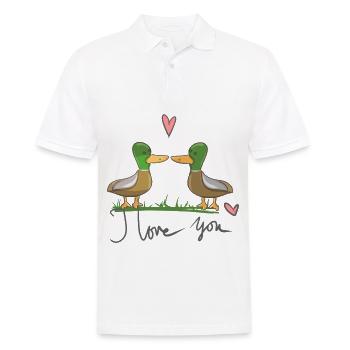 Couple Ducks Duck Bird Animals I love you - Men's Polo Shirt - white - Front - Kai (181cm)