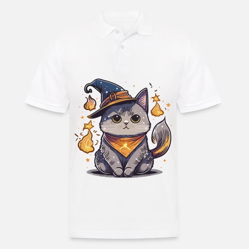 Katzen-Zauberer - Männer Poloshirt - Weiß